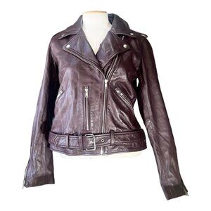 Quince 100% Leather Motorcycle Jacket Burgundy Slight Scuff on Leather